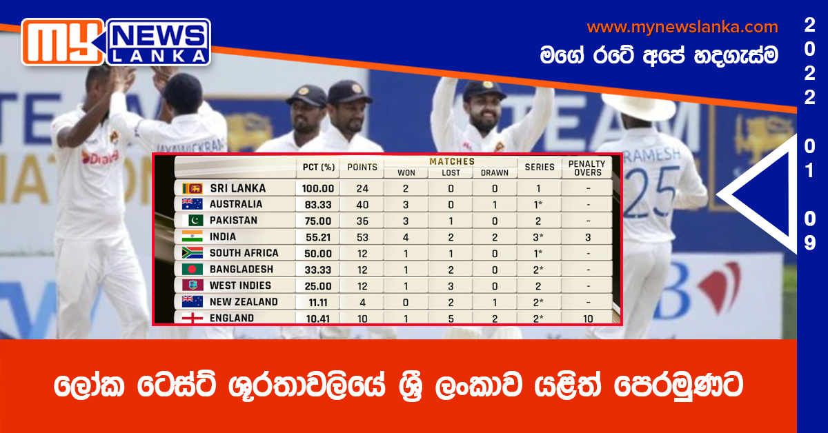 ලෝක ටෙස්ට් ශූරතාවලියේ ශ්‍රී ලංකාව යළිත් පෙරමුණට